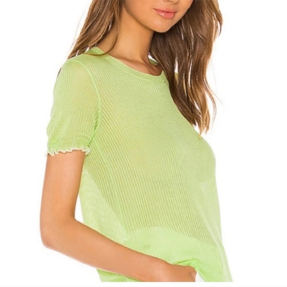 Rag & Bone Breanne Knit Crop Top Lightweight Chartreuse Light Green